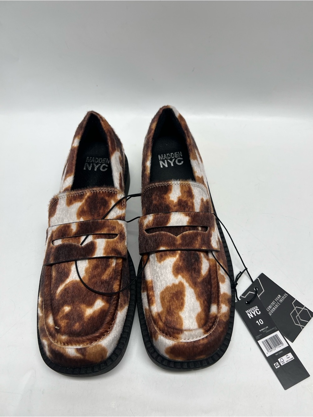 Madden NYC Women’s Brown and White Animal Print Penny Loafers